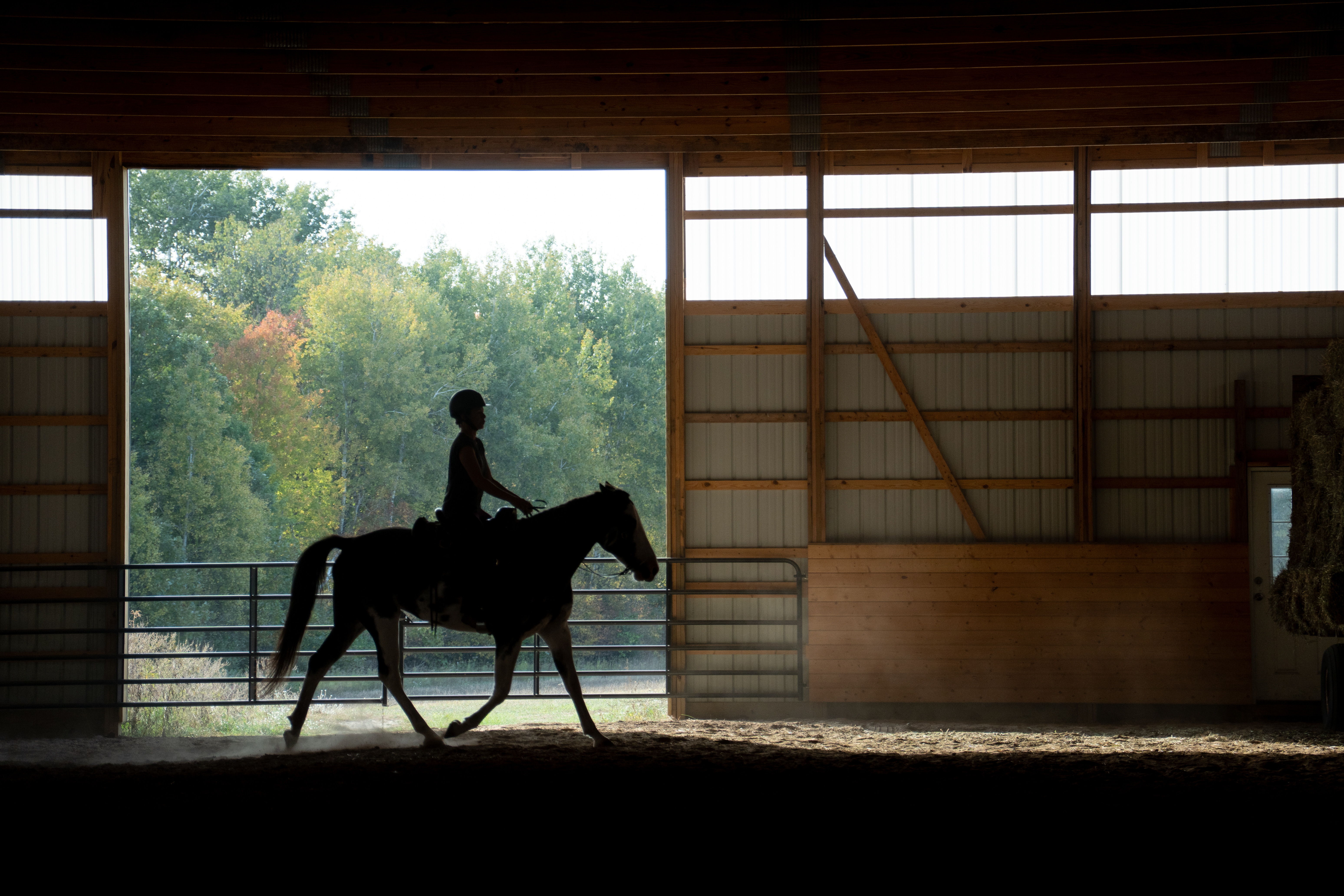 Nicole Carlon riding a horse in an arena